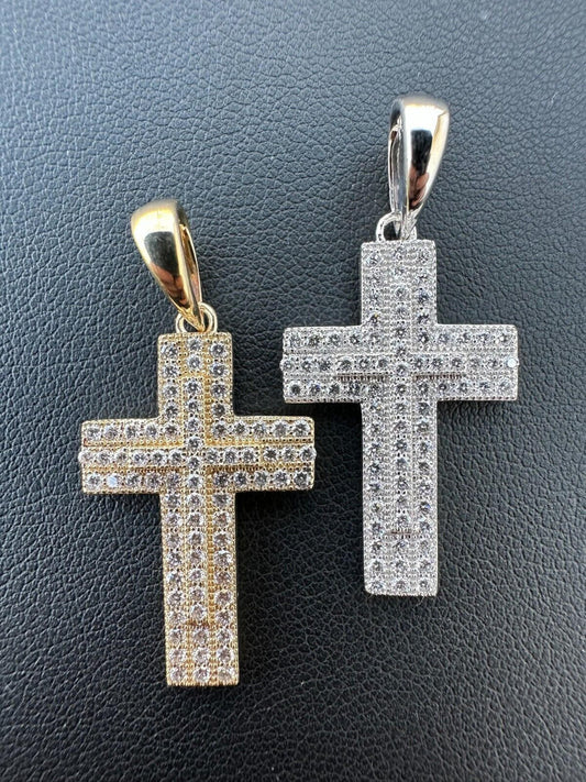 HarlemBling 0.89ct VVS Real Diamond Iced Cross Pendant Natural 925 Silver Necklace Pendant
