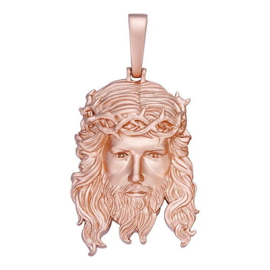 HarlemBling #1 Bestseller Jesus Piece Pendant - Sandblasted Matte Finish 14k Rose Gold Vermeil 925 Silver