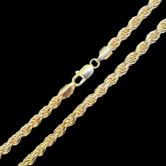 HarlemBling #1 Bestseller Rope Chain Necklace - 14k Gold Vermeil 925 Sterling Silver - 18"-30" - 6mm