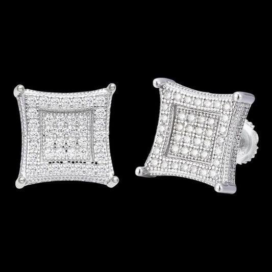 HarlemBling 1.17ct Real DIAMOND 3D Kite Classic Iced Out Earrings - 14k White Gold - 11mm