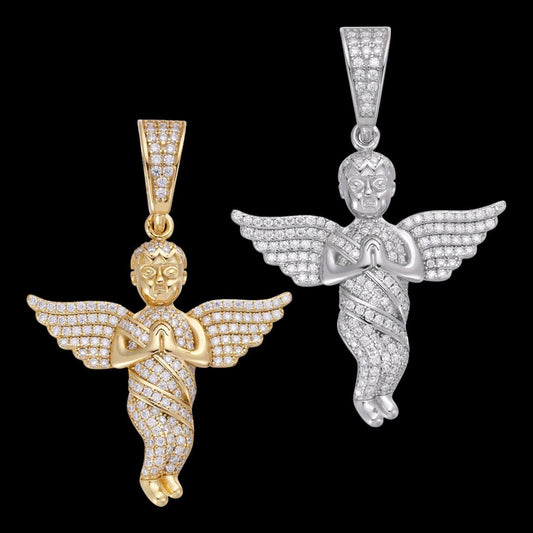 HarlemBling 1.3ct Real DIAMOND Praying Baby Guardian Angel Hip Hop Pendant - 14k Yellow Or White Gold - Medium 2"