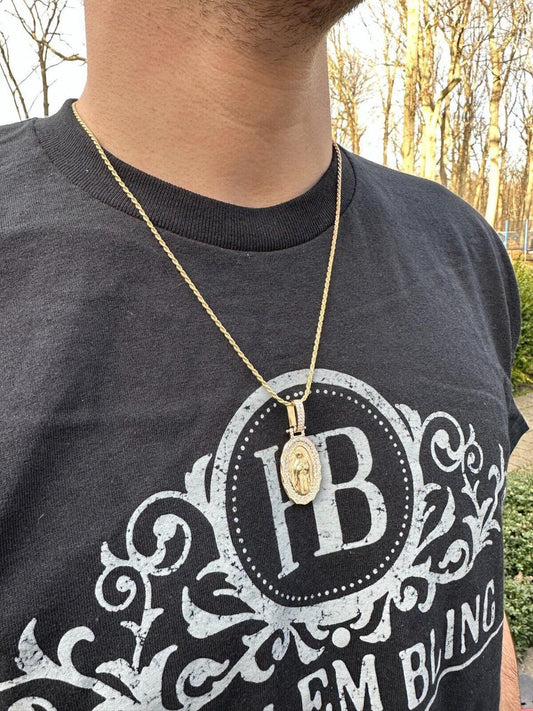 HarlemBling 1.4ct Real Diamond Virgin Mary Pendant Solid 14k Gold Necklace Medallion Pendant