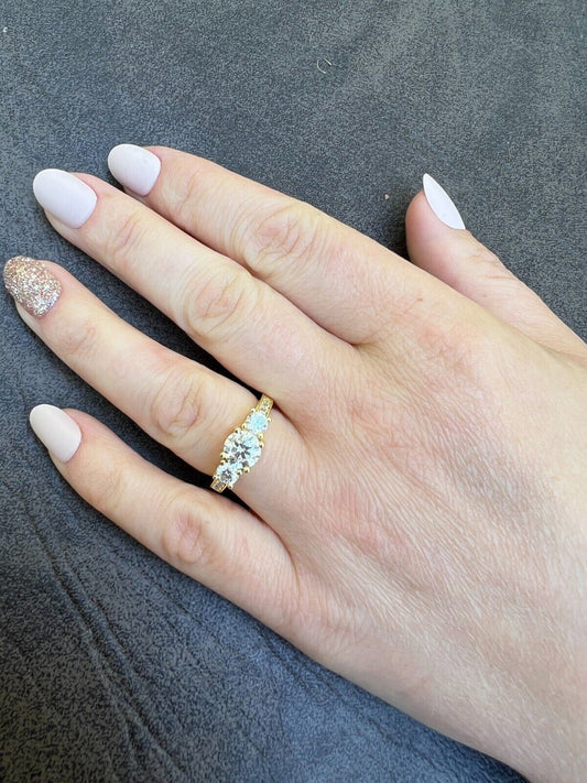 HarlemBling 1.7ct Moissanite Promise Engagement Ring 14k Gold Plated 925 Silver Three Stone