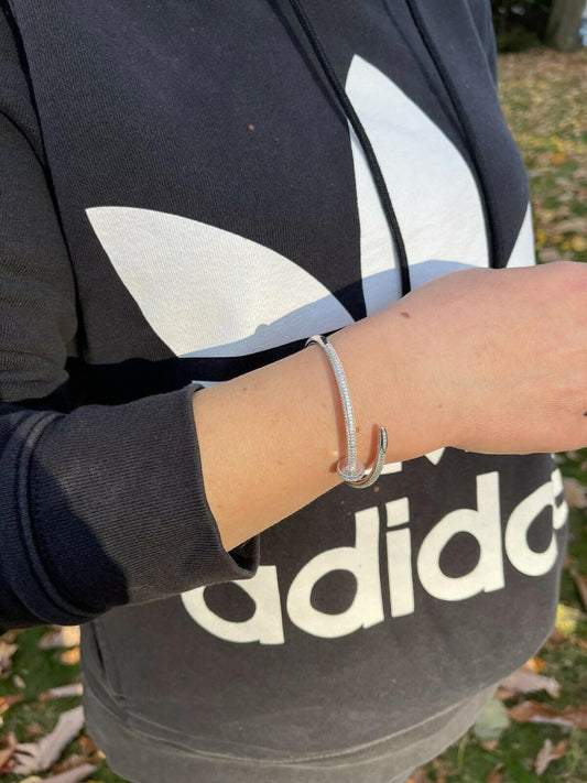 HarlemBling 1.9ct Moissanite Real 925 Silver Iced Diamond Nail Bangle Bracelet 6-7.5" Passes Diamond Tester