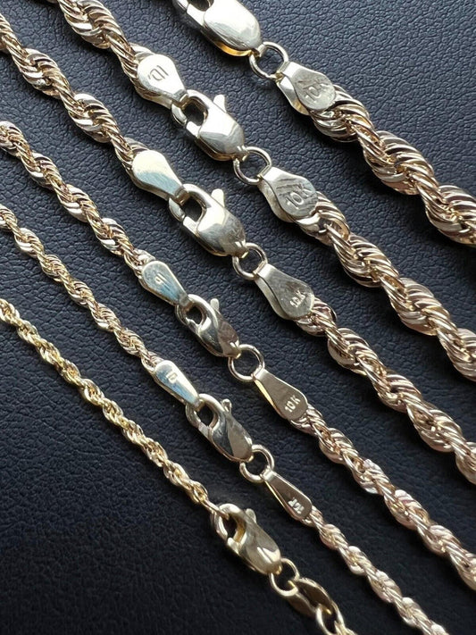 HarlemBling 10k HOLLOW Men's Women's Real Yellow Gold Rope Chain Necklace 1.5mm-4.5mm