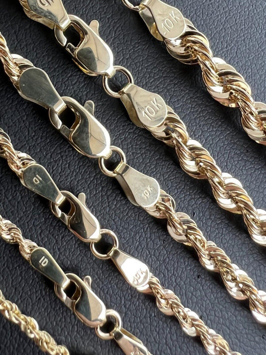 HarlemBling 10k HOLLOW Men's Women's Real Yellow Gold Rope Chain Necklace 1.5mm-4.5mm