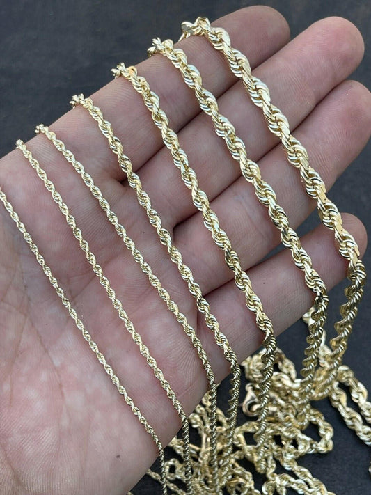 HarlemBling 10k Mens Womens Real Yellow Gold Solid Rope Chain Necklace 1.5mm-6mm dollar35-40/Gram
