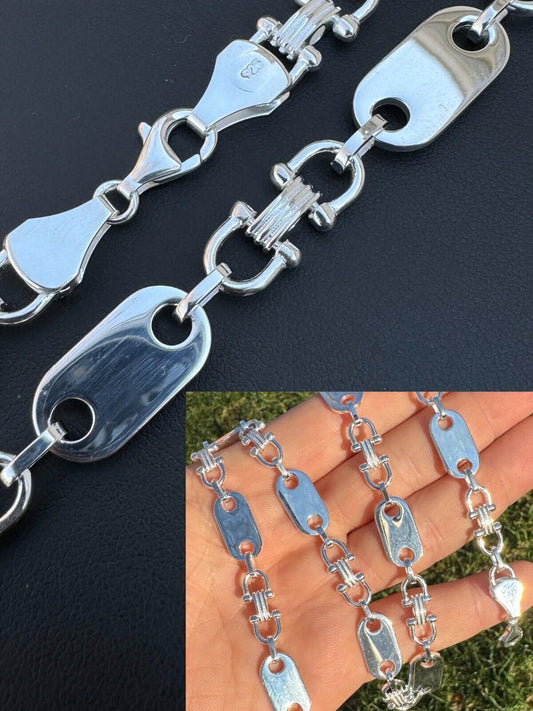 HarlemBling 10mm Real 925 Sterling Silver Custom Mariner Ferragamo Link Chain Necklace ITALY