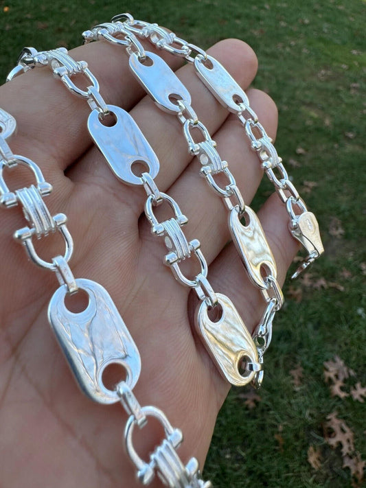 HarlemBling 10mm Real 925 Sterling Silver Custom Mariner Ferragamo Link Chain Necklace ITALY