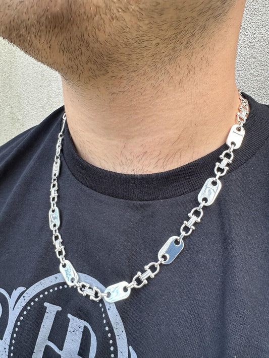 HarlemBling 10mm Real 925 Sterling Silver Custom Mariner Ferragamo Link Chain Necklace ITALY