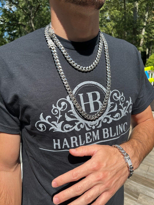 HarlemBling 12mm Miami Cuban Link Chain Necklace Bracelet Solid 925 Silver MOISSANITE Clasp