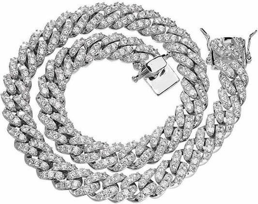 HarlemBling 12mm Real Miami Cuban Link Solid 925 Silver Iced Moissanite Passes Diamond Test