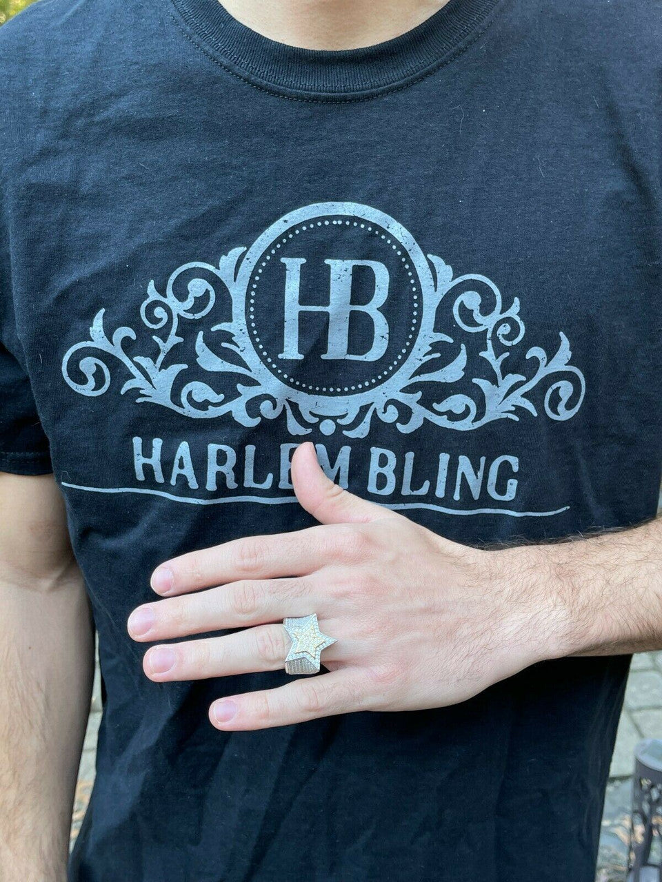 HarlemBling 14k Gold and 925 Silver Iced Hip Hop STAR Pinky RING MOISSANITE Pass Diamond Test