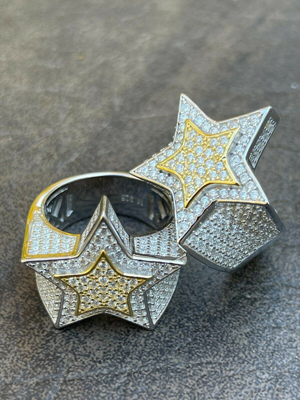 HarlemBling 14k Gold and 925 Silver Iced Hip Hop STAR Pinky RING MOISSANITE Pass Diamond Test