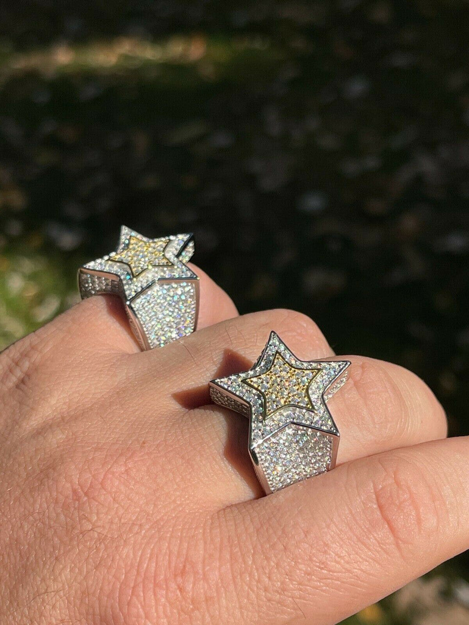 HarlemBling 14k Gold and 925 Silver Iced Hip Hop STAR Pinky RING MOISSANITE Pass Diamond Test