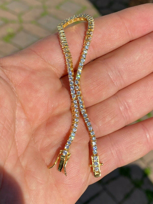 HarlemBling 14k Gold Over Real 925 Sterling Silver 2mm Tennis Bracelet Diamond 6-8.5 Iced