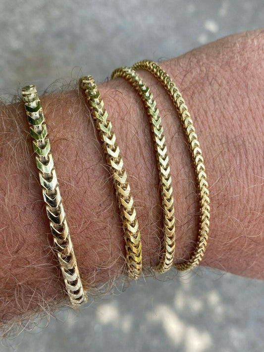 HarlemBling 14k Gold Over Real Solid 925 Sterling Silver Franco Bracelet 2.5-5mm Mens HipHop