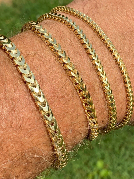 HarlemBling 14k Gold Over Real Solid 925 Sterling Silver Franco Bracelet 2.5-5mm Mens HipHop