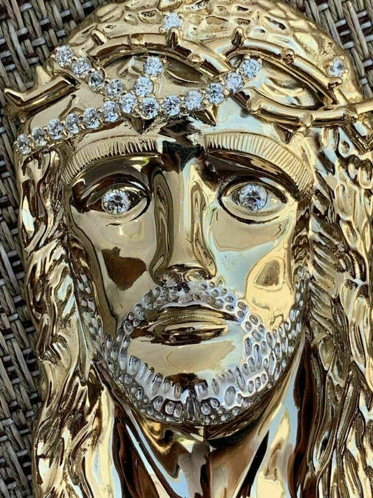 HarlemBling 14k Gold Over Solid 925 Sterling Silver Jesus Piece Necklace Large 2.5 ITALY