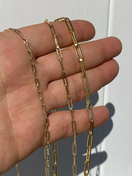 HarlemBling 14k Gold Over Solid 925 Sterling Silver Paperclip Rolo Chain 2.5mm- 4mm Necklace