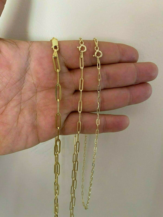 HarlemBling 14k Gold Over Solid 925 Sterling Silver Paperclip Rolo Chain 2.5mm- 4mm Necklace