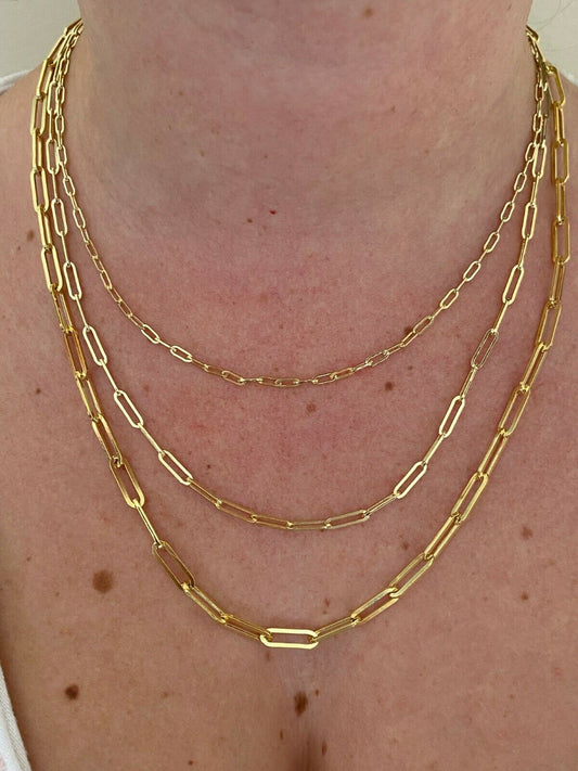 HarlemBling 14k Gold Over Solid 925 Sterling Silver Paperclip Rolo Chain 2.5mm- 4mm Necklace