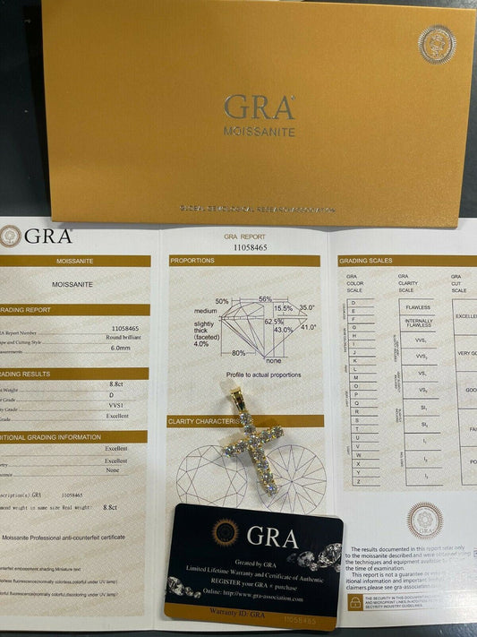 HarlemBling 14k Gold Vermeil 925 Silver Cross Pendant MOISSANITE Necklace Pass Diamond Test