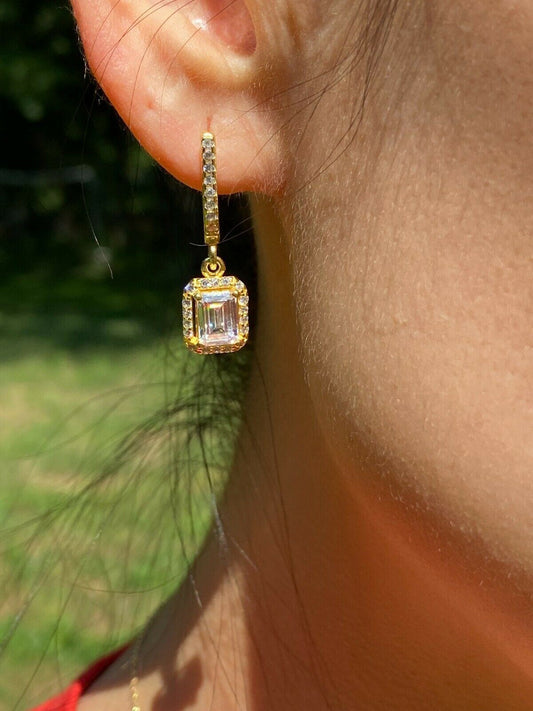 HarlemBling 14k Gold Vermeil Real 925 Silver Baguette Diamond Ring Pendant and Earrings Set