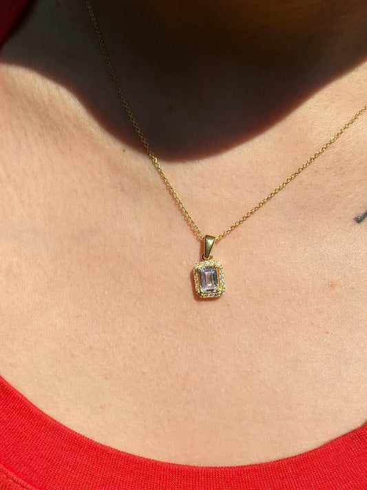 HarlemBling 14k Gold Vermeil Real 925 Silver Baguette Diamond Ring Pendant and Earrings Set