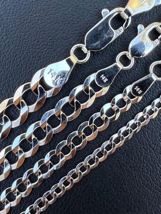 HarlemBling 14k Real Solid White Gold Curb Miami Cuban Link Chain 16-30 2.5-5.7mm Necklace dollar45-50/Gram