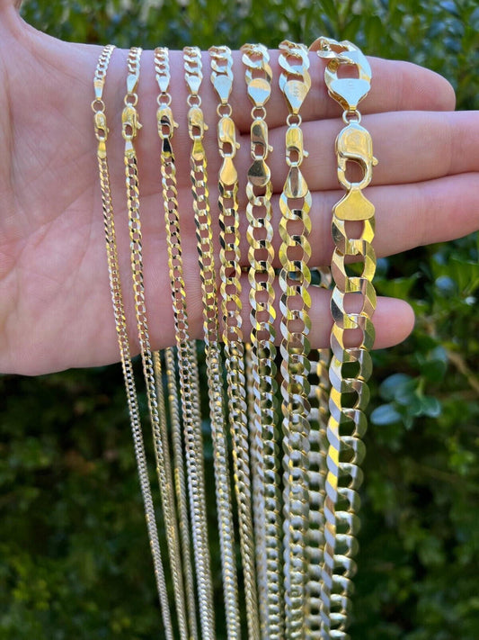 HarlemBling 14k Real Solid Yellow Gold Curb Miami Cuban Link Chain 16-30 2.5-12mm Necklace dollar45-50/Gram