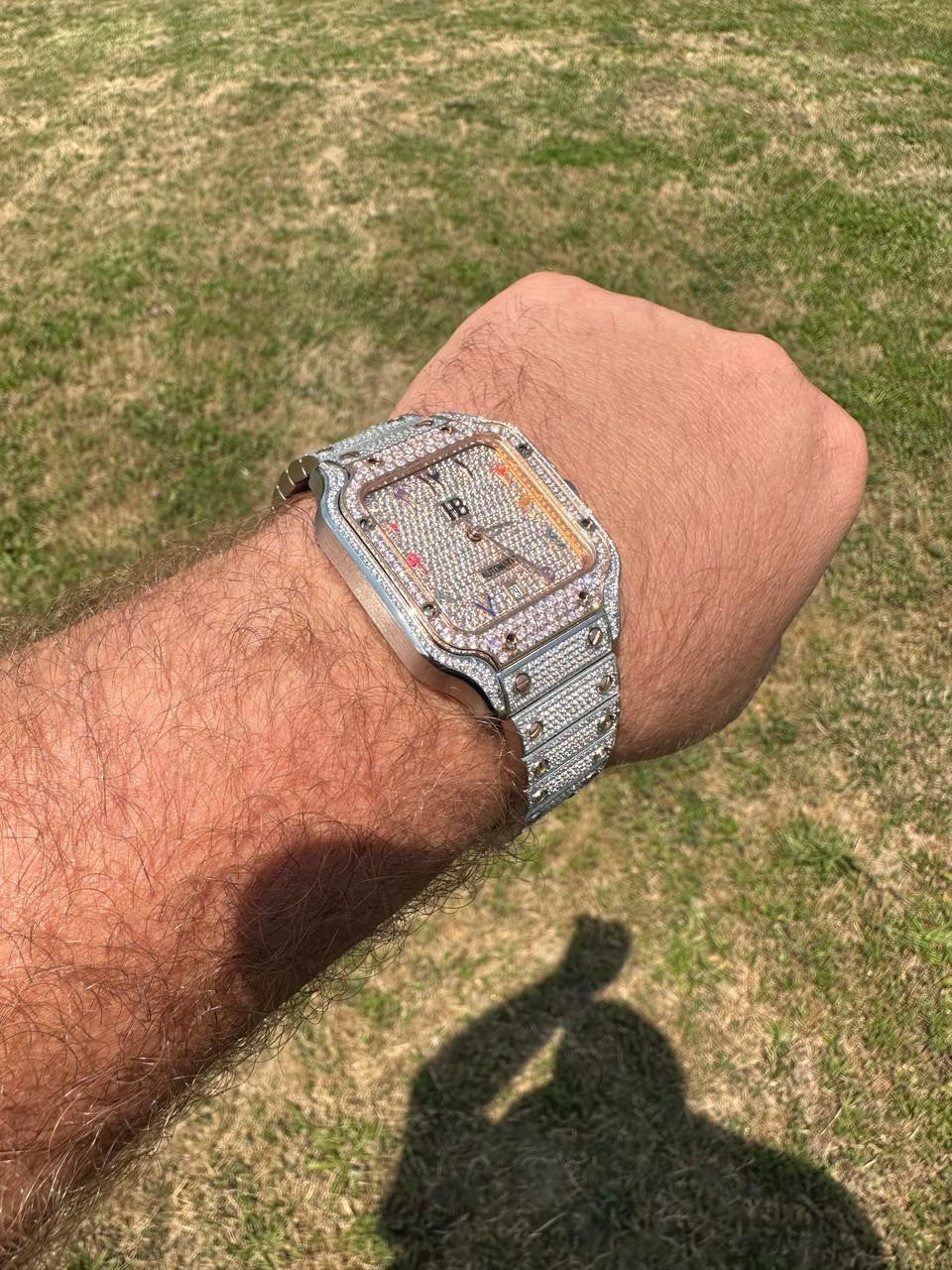 HarlemBling 14k Rose Gold & Stainless Steel Real Mens Watch Iced Diamond Hip Hop Arabic Dial