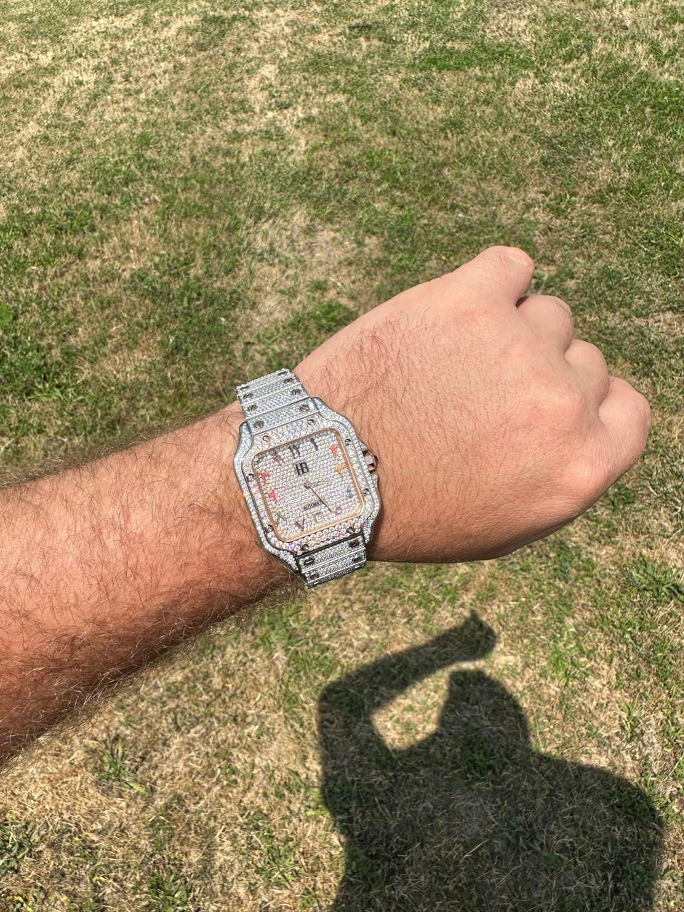 HarlemBling 14k Rose Gold & Stainless Steel Real Mens Watch Iced Diamond Hip Hop Arabic Dial