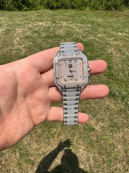 HarlemBling 14k Rose Gold & Stainless Steel Real Mens Watch Iced Diamond Hip Hop Arabic Dial