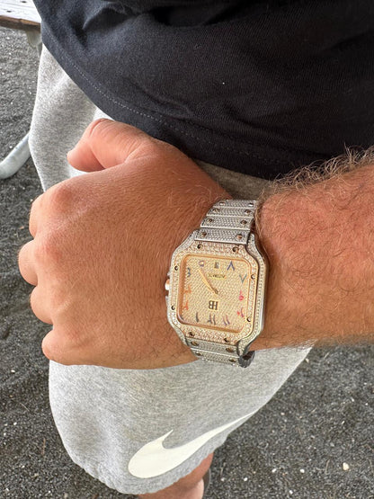 HarlemBling 14k Rose Gold & Stainless Steel Real Mens Watch Iced Diamond Hip Hop Arabic Dial