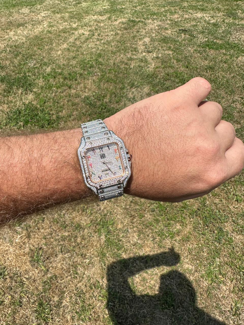 HarlemBling 14k Rose Gold & Stainless Steel Real Mens Watch Iced Diamond Hip Hop Arabic Dial