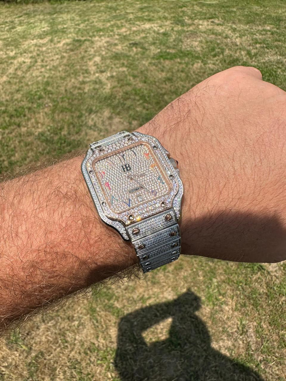 HarlemBling 14k Rose Gold & Stainless Steel Real Mens Watch Iced Diamond Hip Hop Arabic Dial