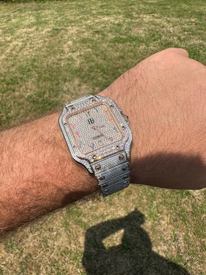 HarlemBling 14k Rose Gold & Stainless Steel Real Mens Watch Iced Diamond Hip Hop Arabic Dial