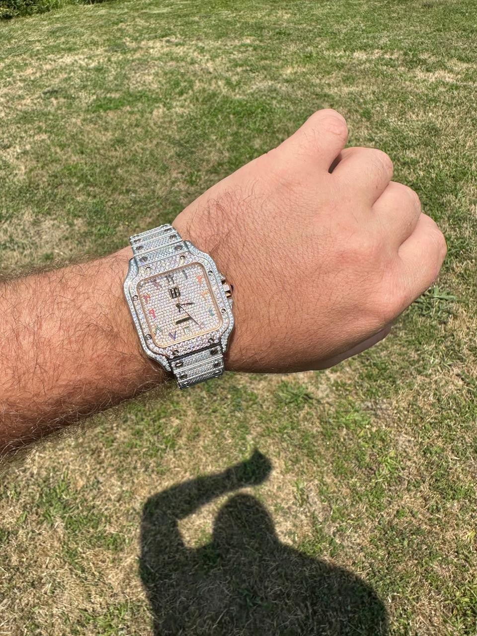 HarlemBling 14k Rose Gold & Stainless Steel Real Mens Watch Iced Diamond Hip Hop Arabic Dial