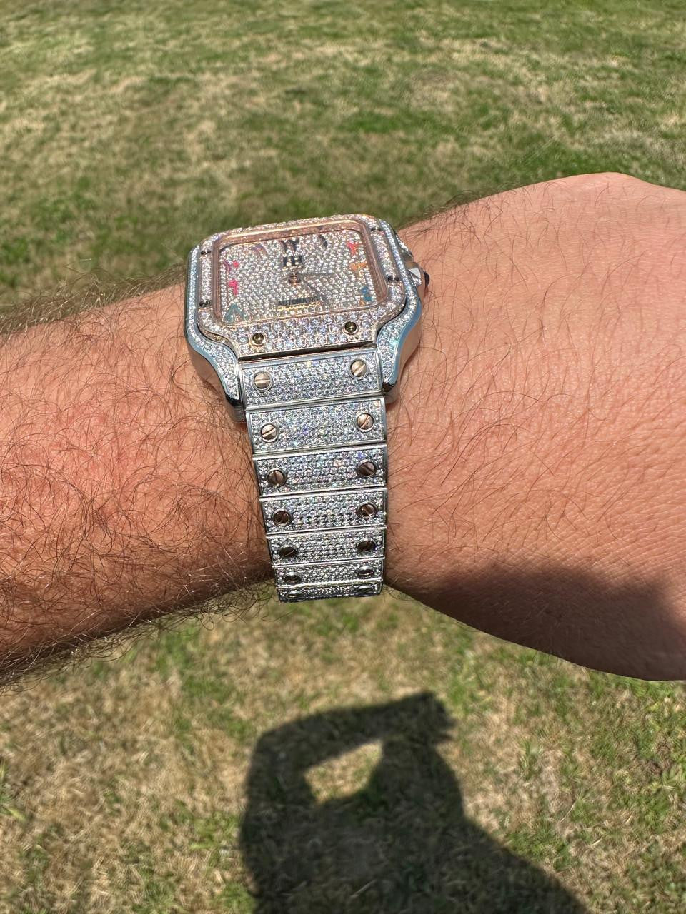 HarlemBling 14k Rose Gold & Stainless Steel Real Mens Watch Iced Diamond Hip Hop Arabic Dial