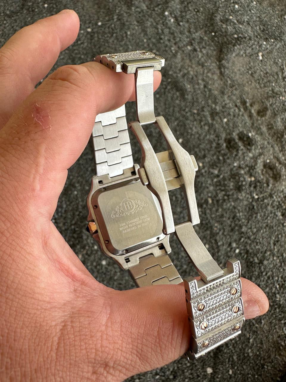 HarlemBling 14k Rose Gold & Stainless Steel Real Mens Watch Iced Diamond Hip Hop Arabic Dial