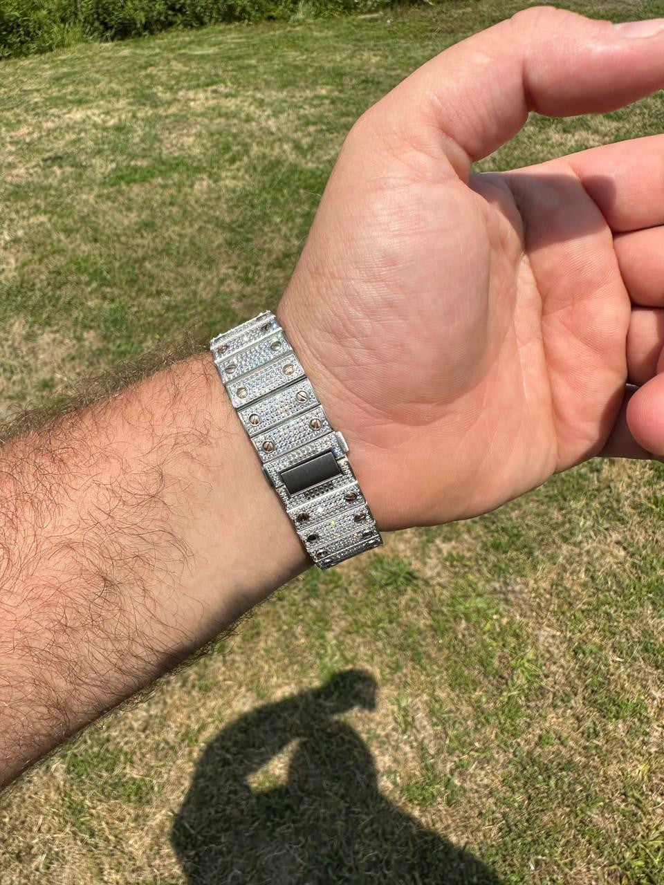 HarlemBling 14k Rose Gold & Stainless Steel Real Mens Watch Iced Diamond Hip Hop Arabic Dial