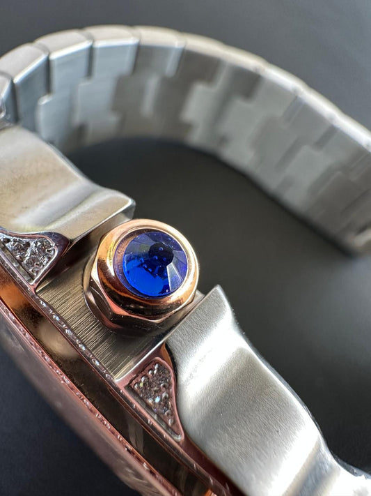 HarlemBling 14k Rose Gold & Stainless Steel Real Mens Watch Iced Diamond Hip Hop Arabic Dial