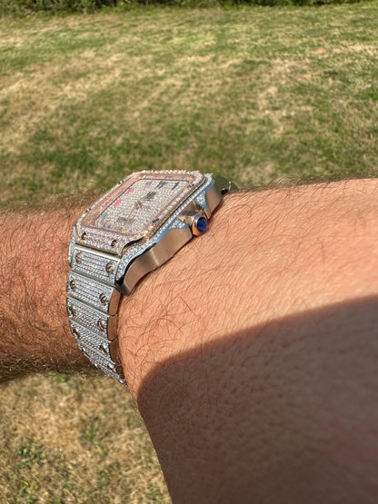 HarlemBling 14k Rose Gold & Stainless Steel Real Mens Watch Iced Diamond Hip Hop Arabic Dial