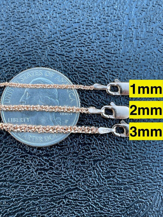 HarlemBling 14k Rose Gold Over Solid 925 Sterling Silver Diamond Sparkle Rope Chain Necklace