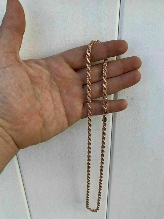HarlemBling 14k Rose Gold Over Solid 925 Sterling Silver Mens Rope Chain Heavy 5mm ITALY