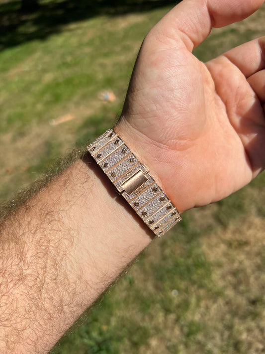 HarlemBling 14k Rose Gold Stainless Steel Mens Watch Iced Simulated Diamond Hip Hop  Arabic