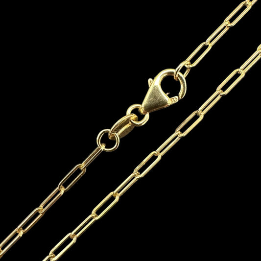HarlemBling 14k Solid Yellow Gold Paperclip Rolo Chain 1.5mm Necklace 16"-24" For Ladies