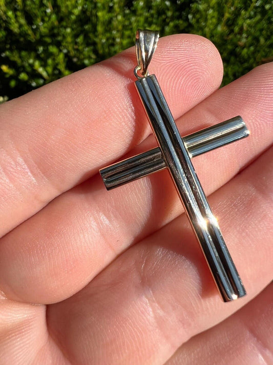 HarlemBling 14k Yellow Gold Plain Cross Crucifix Pendant Necklace Mens Ladies Large