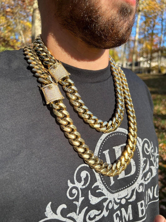 HarlemBling 18mm KILO Miami Cuban Chain Bracelet 14k Gold Plated Stainless MOISSANITE Clasp